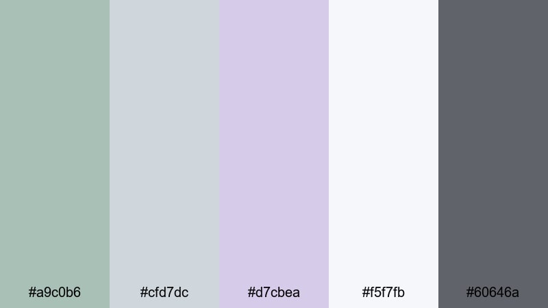 foggy glass minimal green lavender color palette with hex codes