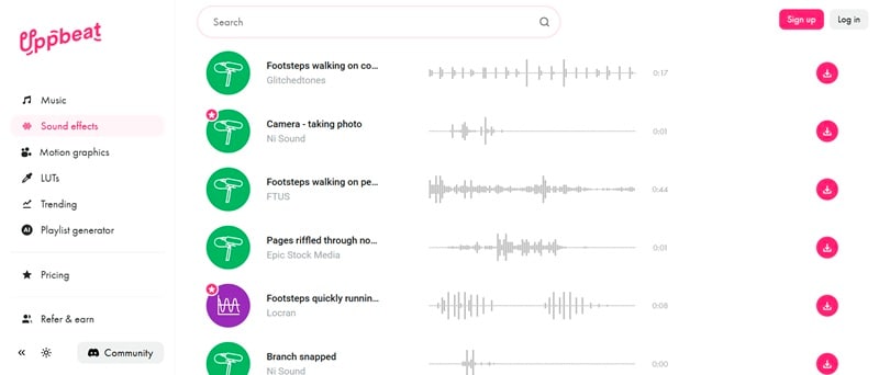 uppbeat foley sound library