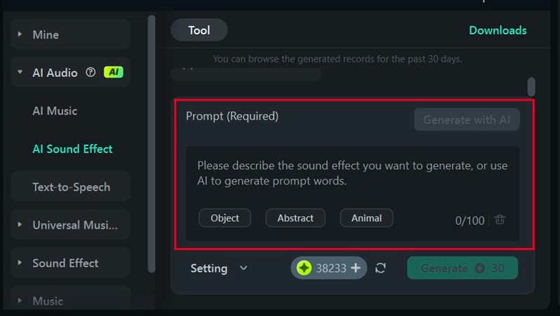 enter prompt for ai foley sound