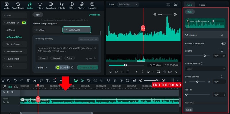 edit foley sound in filmora