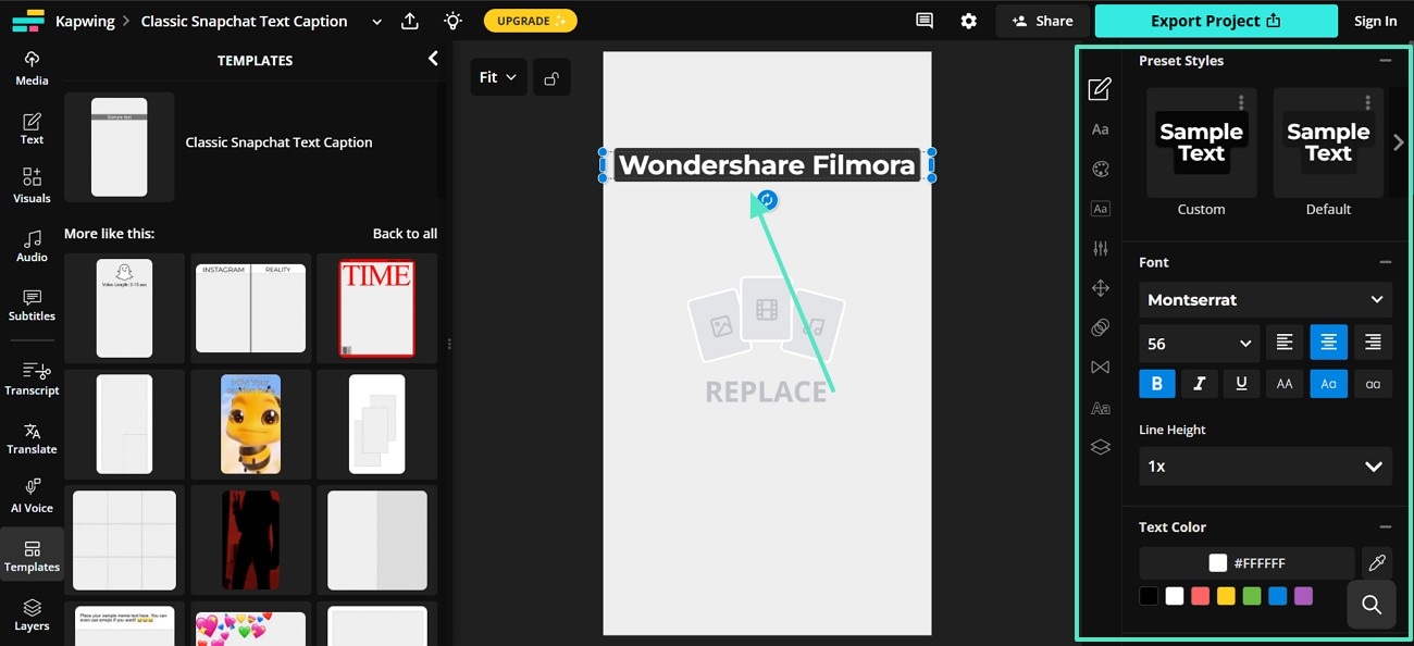 customize the text kapwing