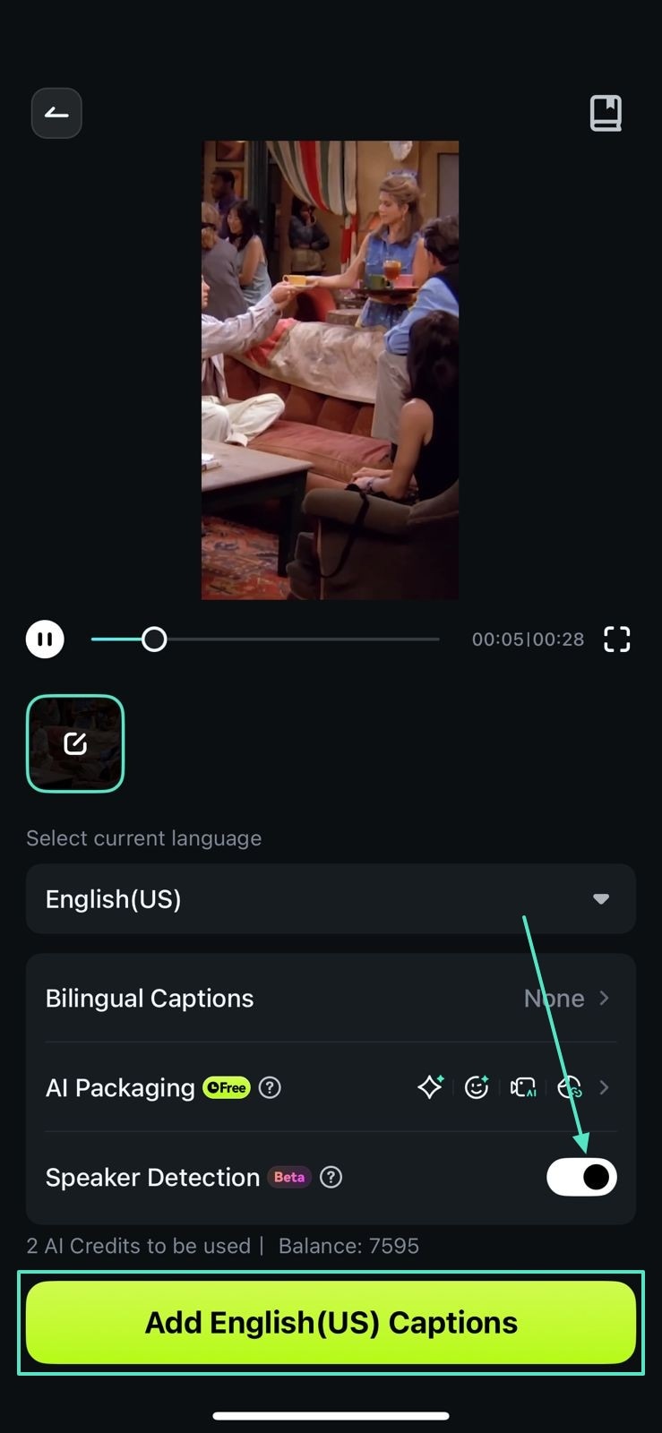 choose settings for ai captions