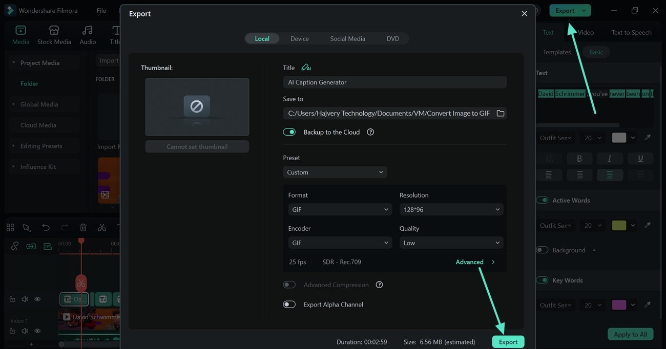 export dynamic captions result filmora