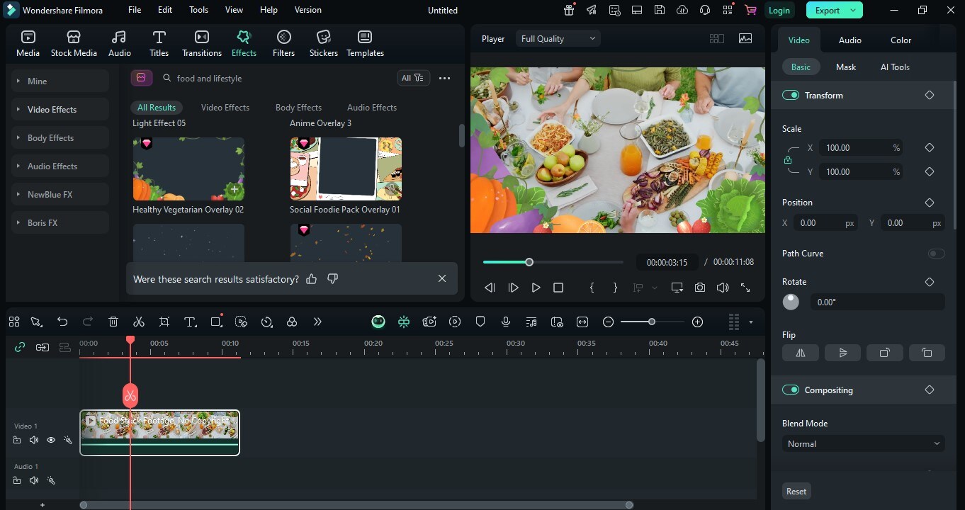 Apply the food filter to your video