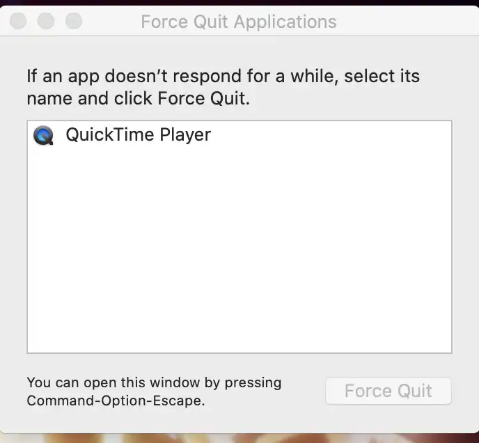 فرض إغلاق quicktime