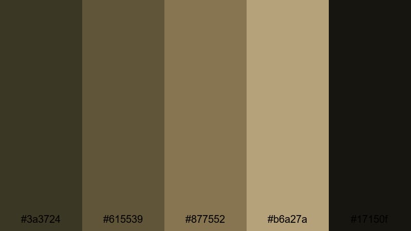 forest bunker night brown olive color palette with hex codes