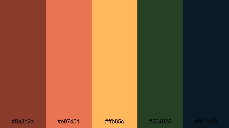forest campfire nights burnt sienna color palette with hex codes