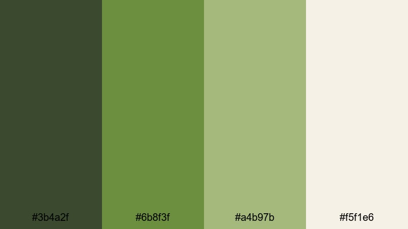 forest canopy stories olive green color palette with hex codes