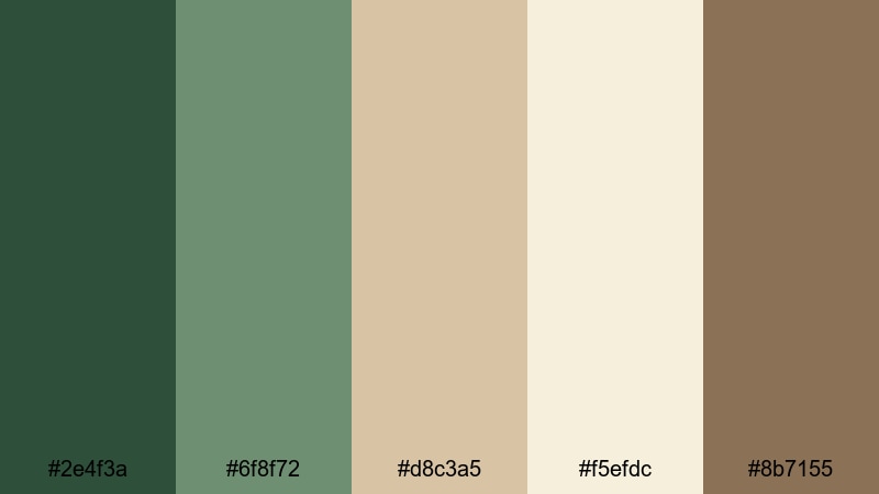 forest dune harmony green tan color palette with hex codes