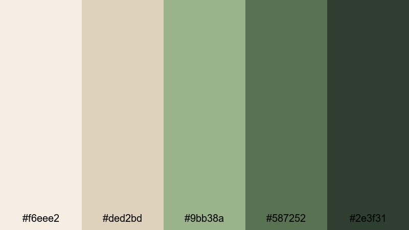 forest pour over coffee cream color palette with hex codes