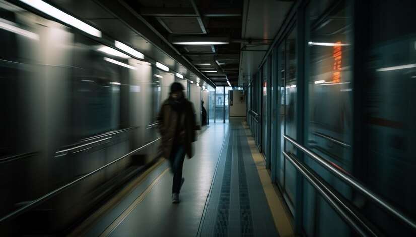 person rushing in corridor slow motion