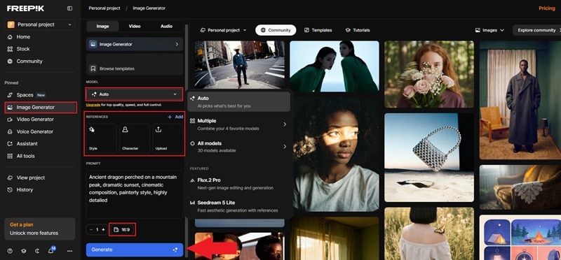 adjust settings and click generate