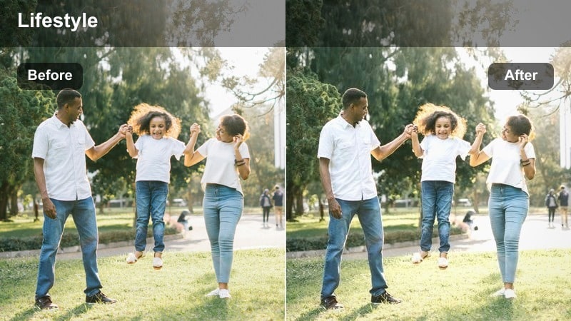Bright white kitchen counter with minimal decor and vlogger prepping breakfast