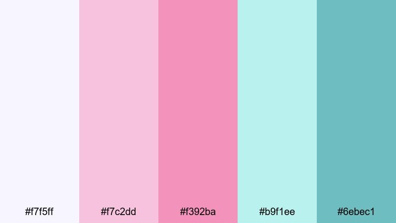 frosted lagoon mist pink teal color palette with hex codes