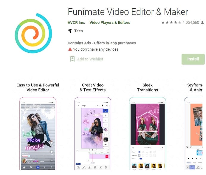 funimate videobewerker voor Android