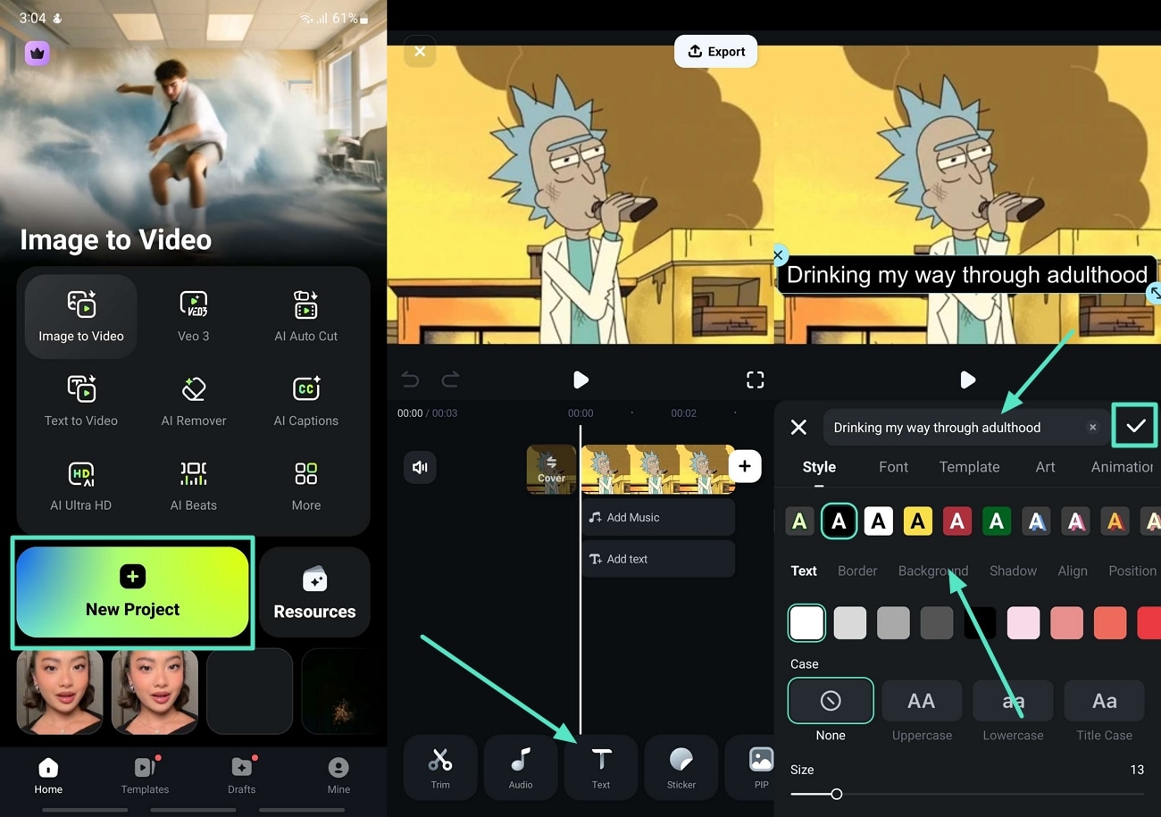add text filmora app image