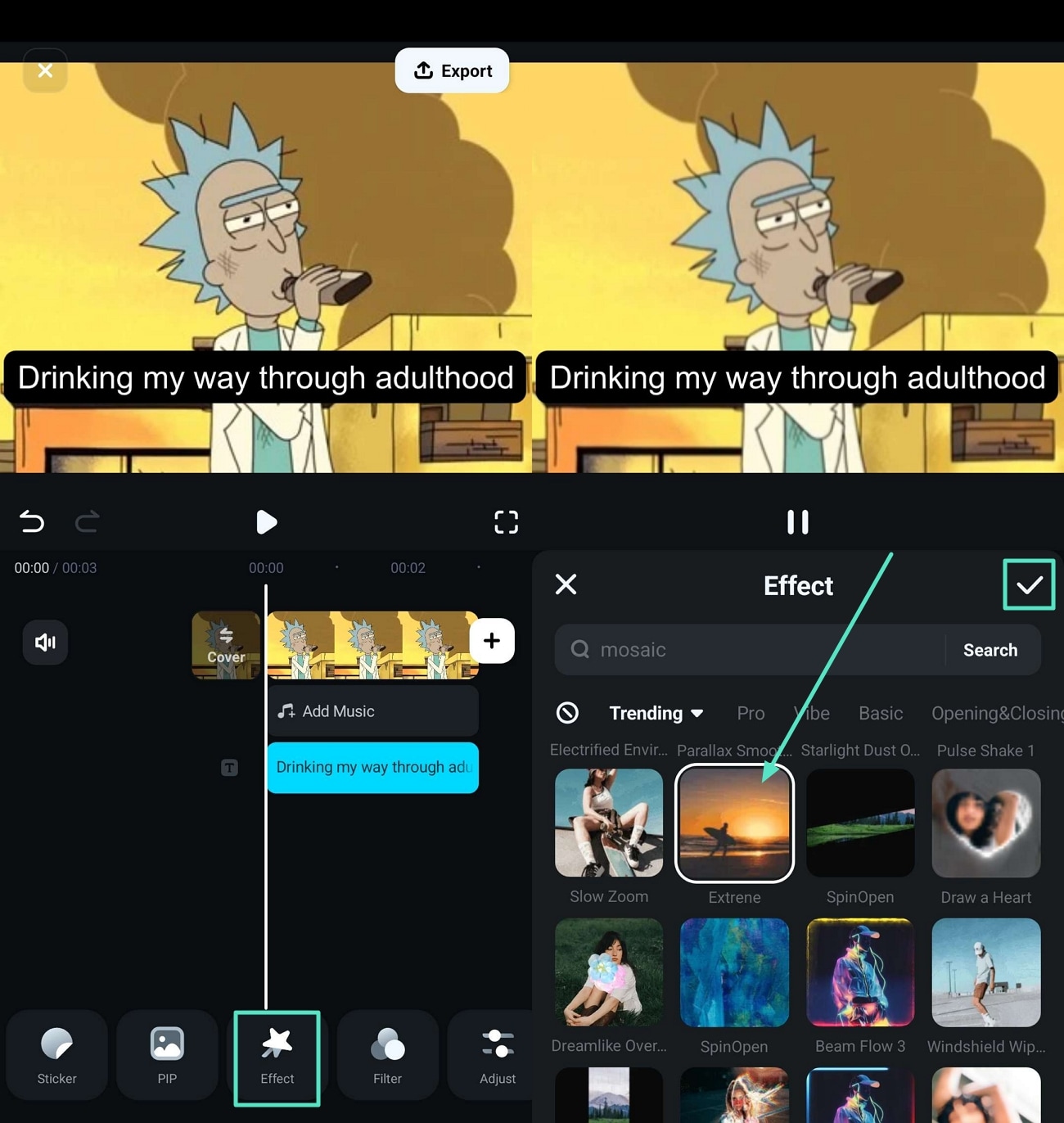 apply effects on filmora app