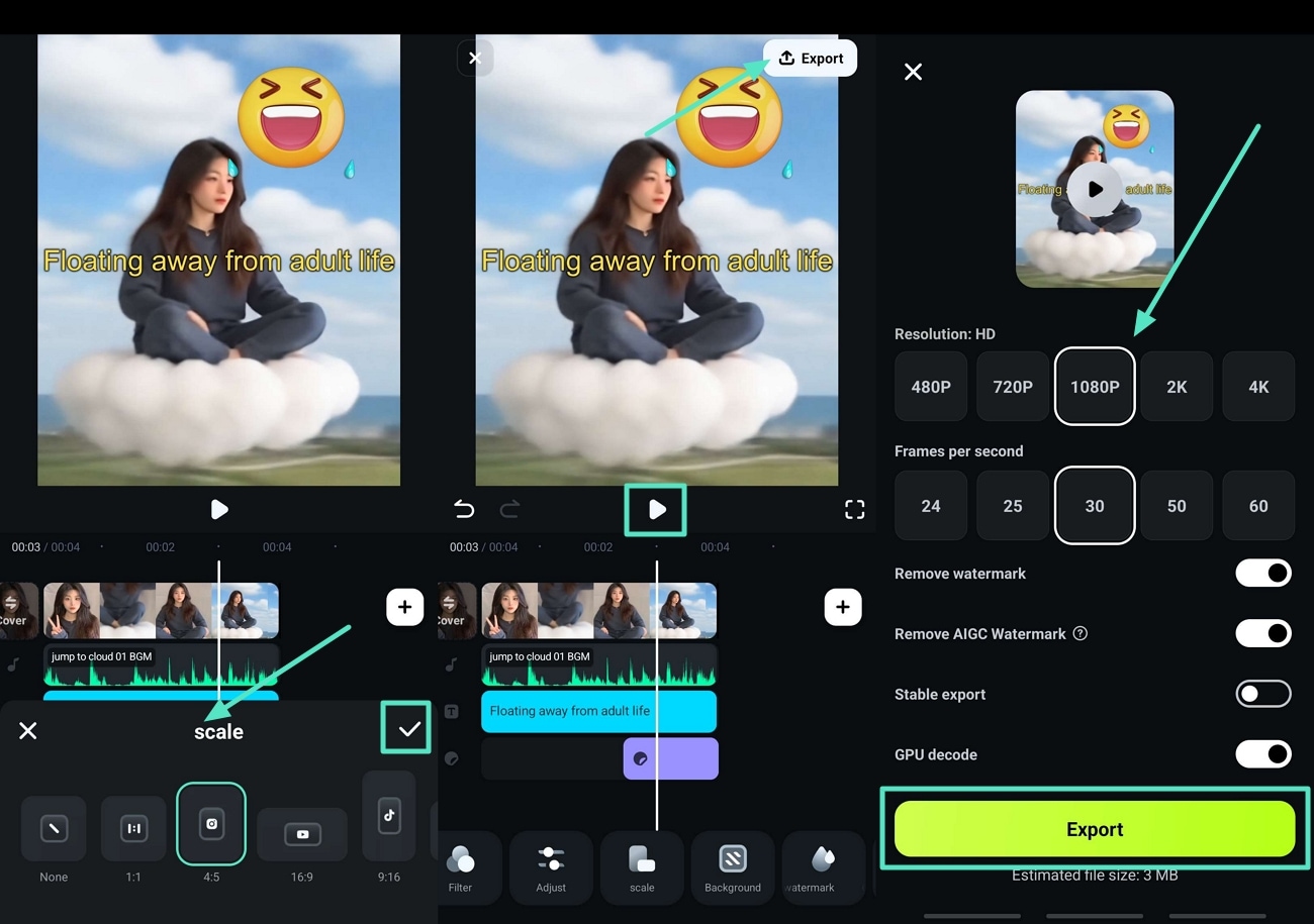 scale and export meme filmora app