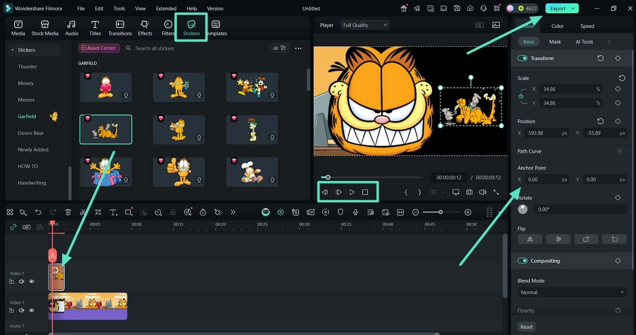 add stickers and export meme