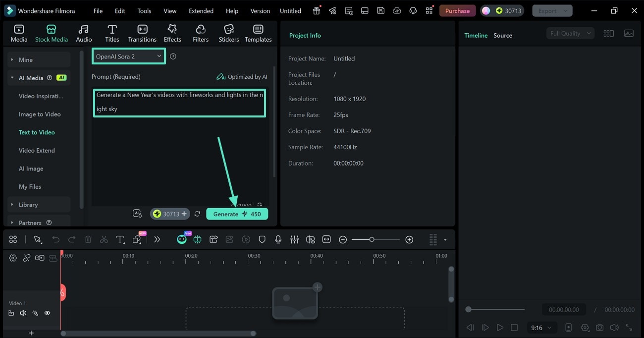enter prompt and generate with sora ai