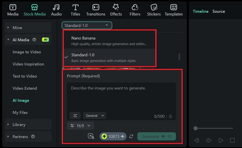 select model and enter prompt