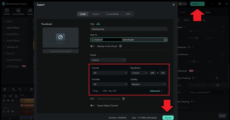 export result in gif format