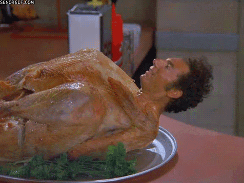 roasted turkey with man head