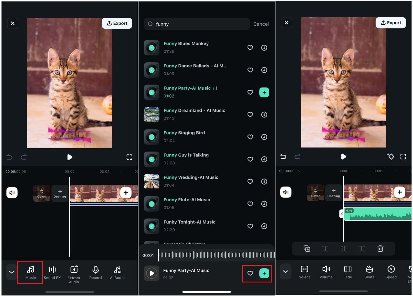 add music to the clips