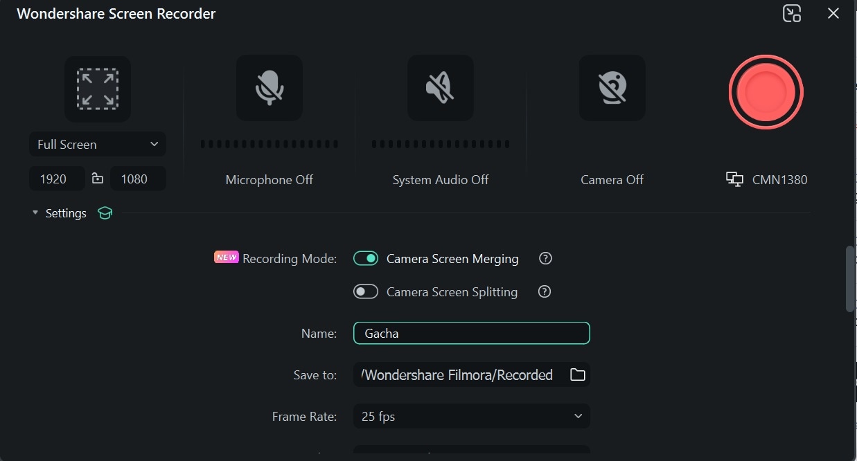 スクリーンレコーダーを使う設定画面
