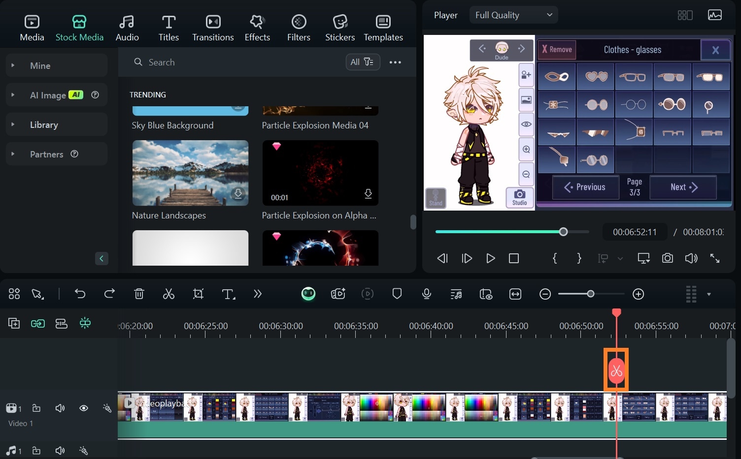 ガチャ動画をカットする画面