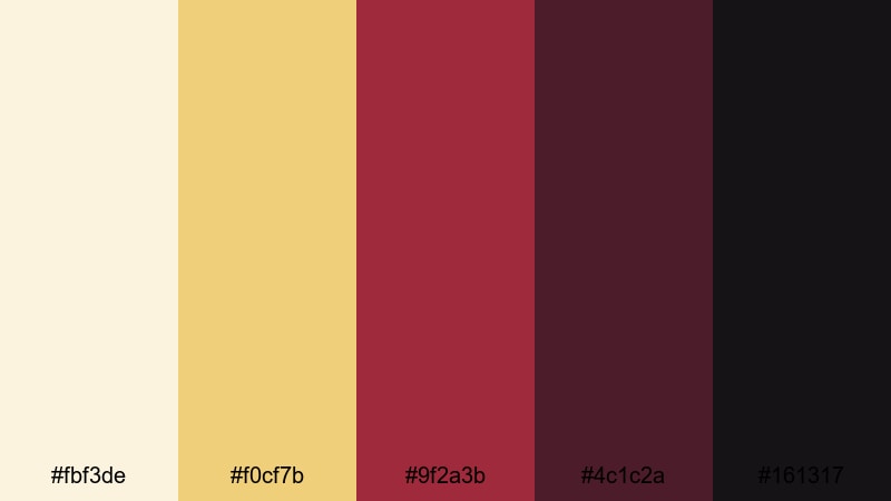 gallery wall accent yellow maroon color palette with hex codes