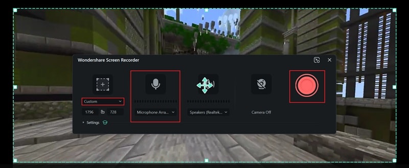 select area and start recording