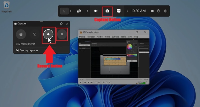 control settings and start recording