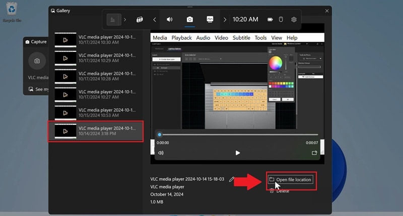 select clip and open file location