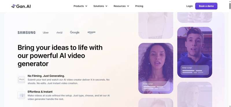 homepage with ai video generator features