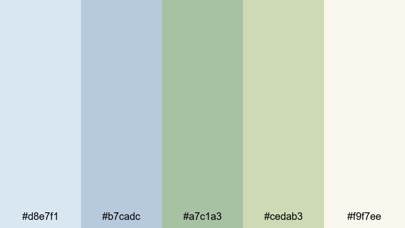 garden breeze pastel blue olive green color palette with hex codes