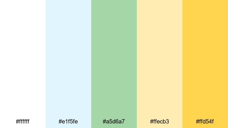 garden brunch glow white green yellow color palette with hex codes