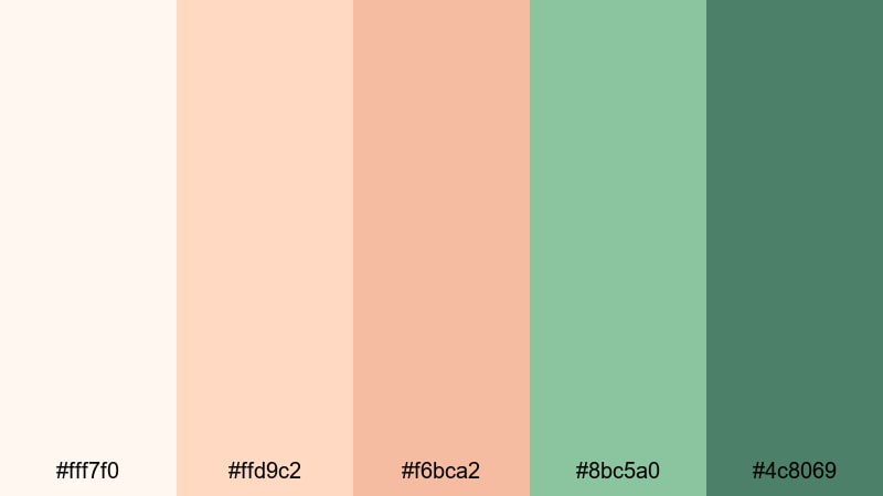garden picnic whisper green peach color palette with hex codes