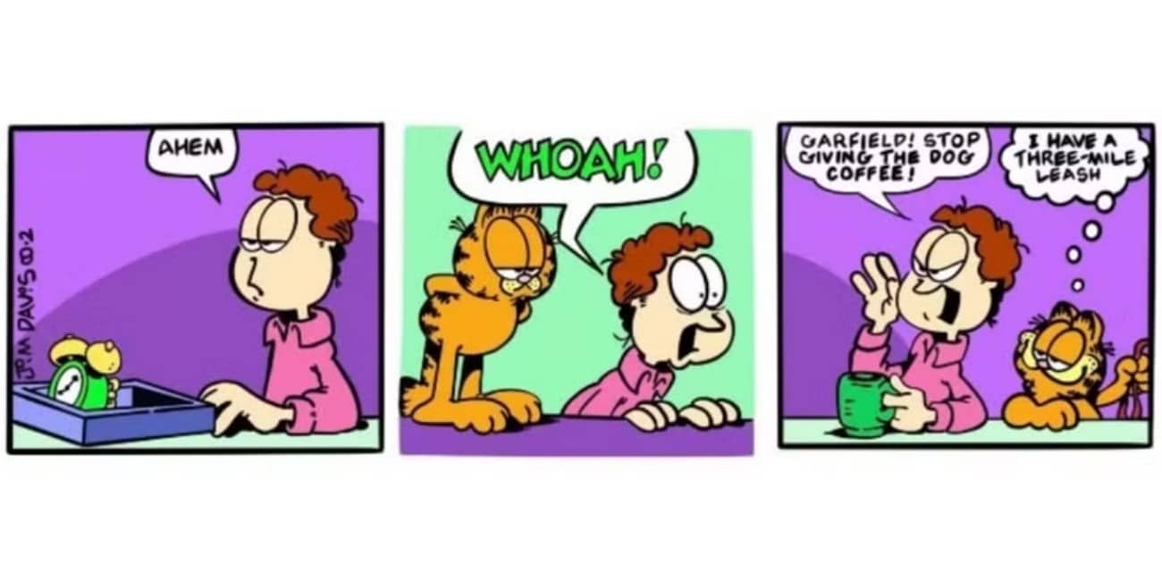 garfield gives coffee to odie