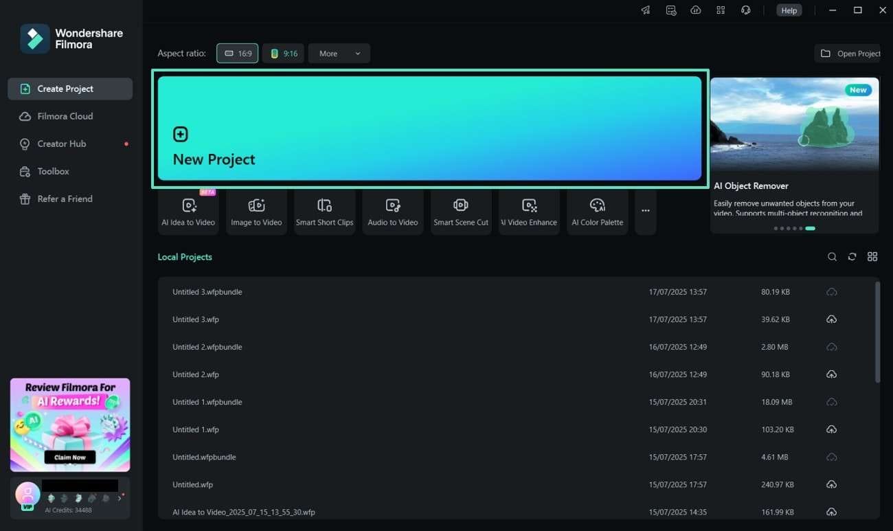 access filmora and start new project