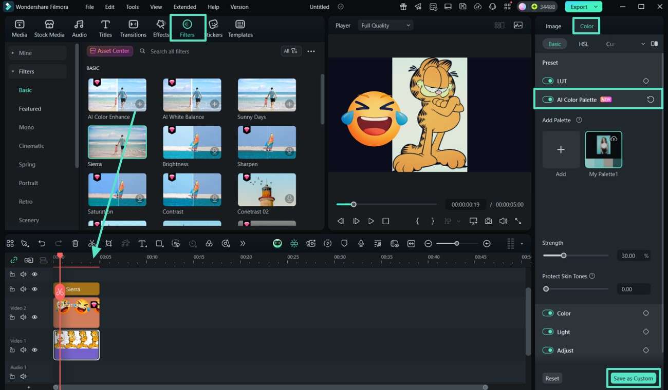 enhance video effects enable ai color palette