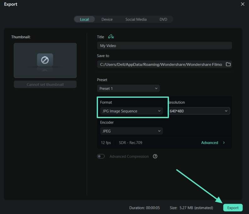 select file format and hit export