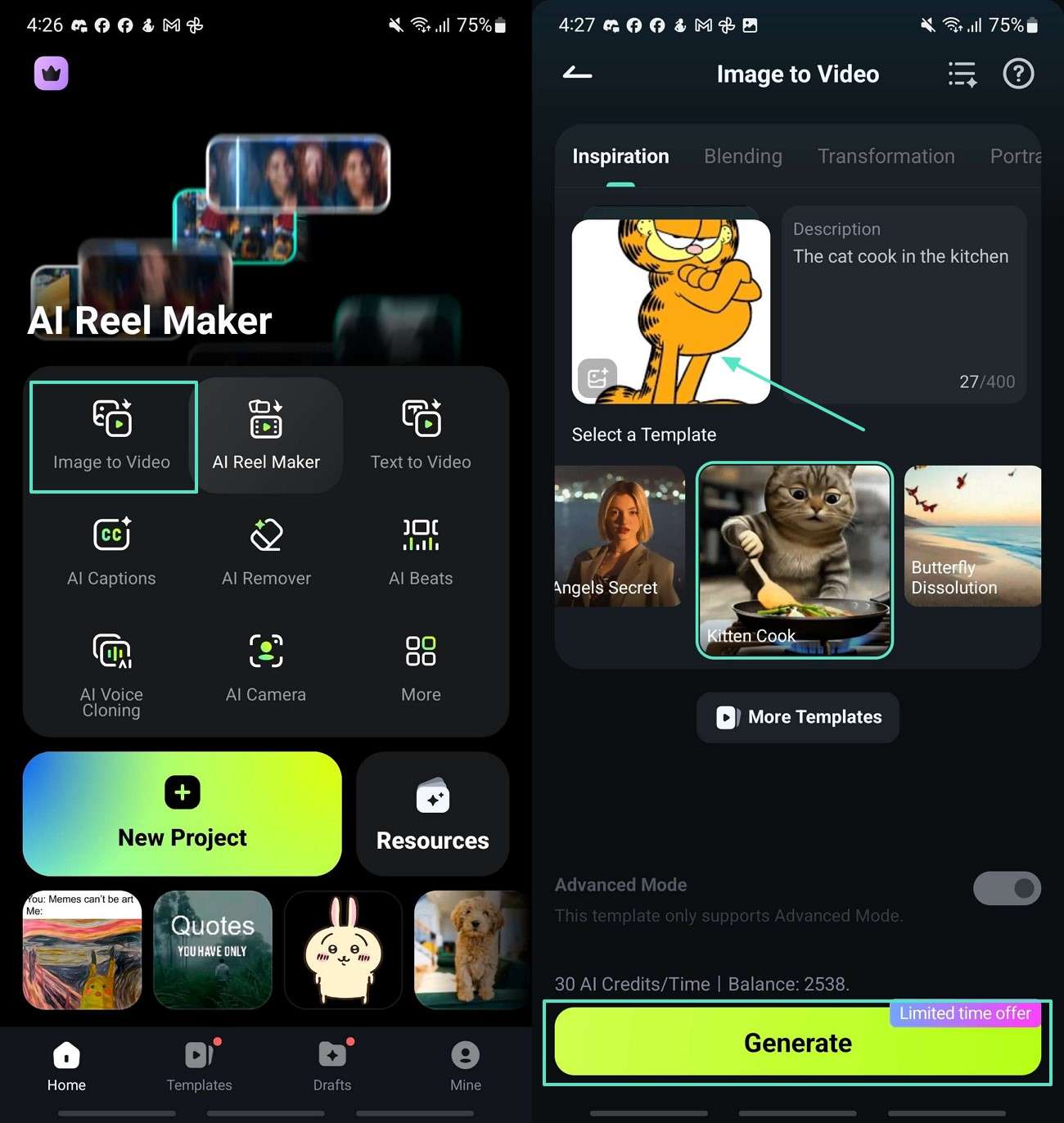 install filmora app image to video feature