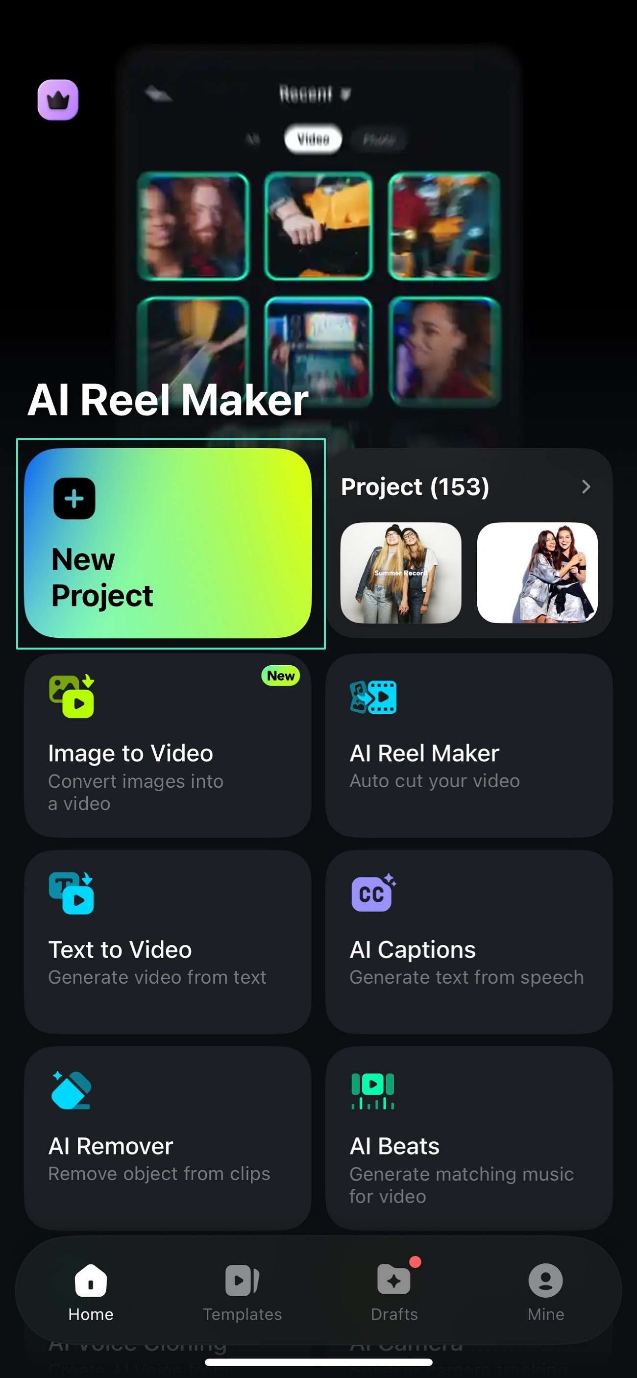 acess filmora app start new project
