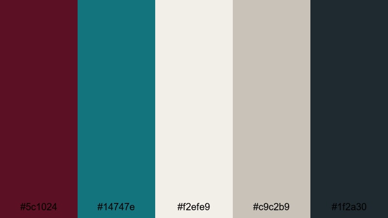 garnet glass loft burgundy teal color palette with hex codes