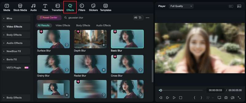 apply blur effect filmora