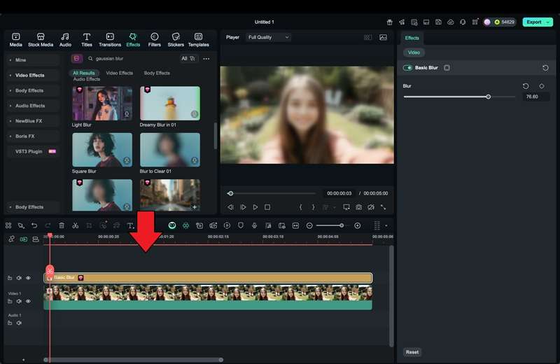 adjust blur effect filmora