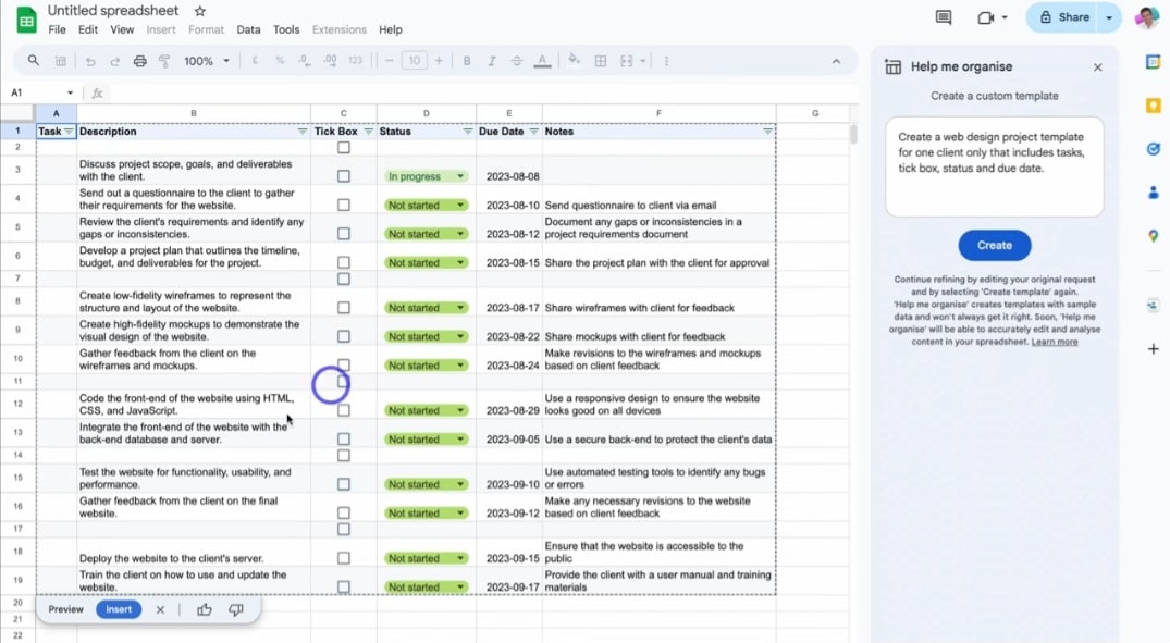 google sheets prompts