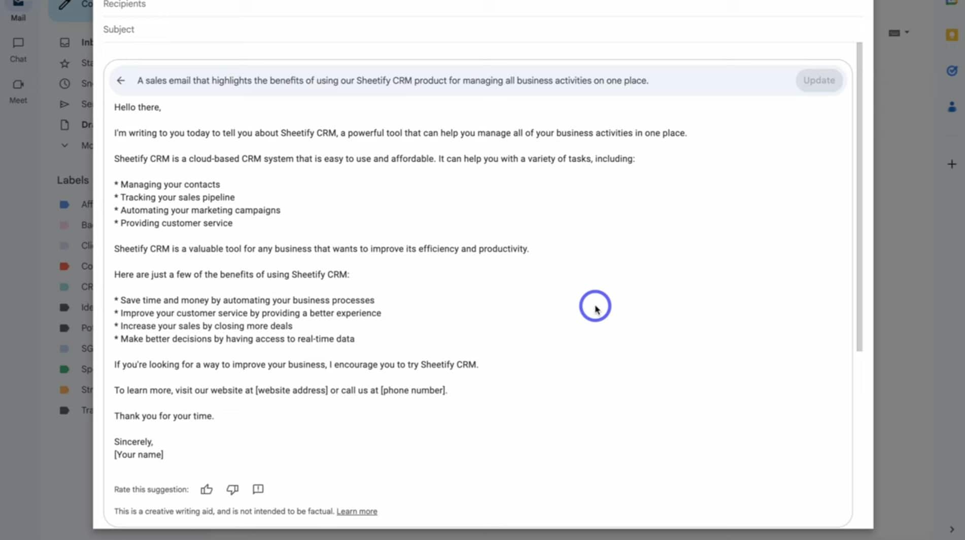 sales email gemini prompt