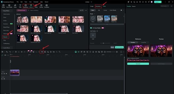 filmora video editing interface screenshot